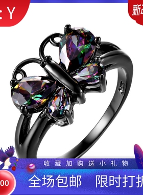 欧美风小动物炫彩蝴蝶戒指新品