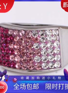新款欧美时尚个性13MM渐变粉镶钻女士百搭戒指指环潮流礼品女