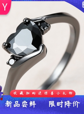 新款跨境热卖七彩色锆石黑色戒指女澳宝指戒亚马逊创意百搭款饰品