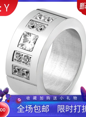 新款厂家欧美个性9MM双排对称镶锆不锈钢钛钢戒指时尚简约戒指女