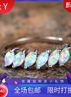 新款跨境韩式风6颗菱形澳宝两爪戒指女式百搭气质指环简约高级