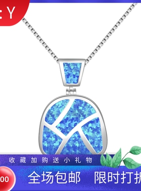新款 ins风 爆款澳宝蓝色方块形项链吊坠饰品镶进口欧泊opal