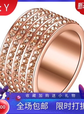 新款欧美跨境亚马逊简约ins12MM时尚5排镶钻不锈钢戒指钛钢 厂家