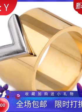 新款欧美亚马逊热卖12MM宽V字字母复古时尚个性戒指指环钛钢戒指