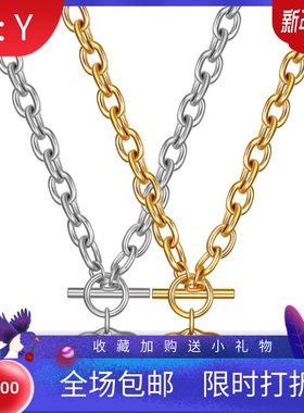 新款欧美ins简约流行OT扣光面爱心百搭金银彩色女钛钢项链可激光L