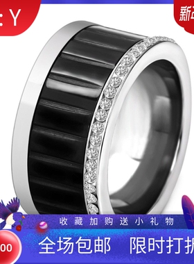 新款热卖单边11mm镶钻时尚戒指不锈钢钛钢可转动戒指女