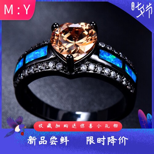 欧美风黑金镶进口opal欧泊澳宝炫