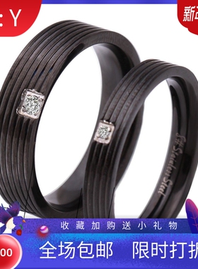 新款跨境ins时尚简约情侣对戒可拼接条纹水钻不锈钢黑色戒指