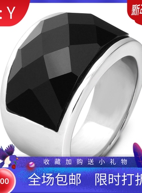 新款跨境热卖欧美ins复古朋克风钛钢14MM不锈钢透明玻璃男士戒指