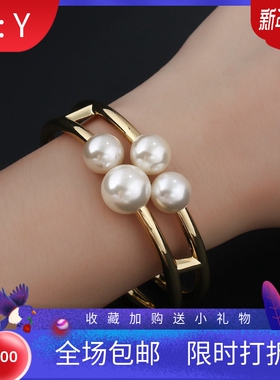 欧美风合金珍珠多层开口手环