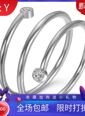 新款欧美跨境热卖ins不锈钢简约15MM线圈开口镶钻戒指个性百搭女