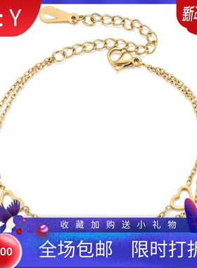 新款跨境亚马逊时尚不锈钢18K金手链镂空心形链条分层调节手饰女