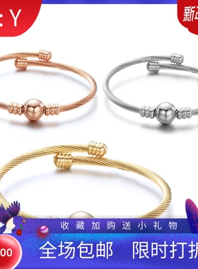 新款厂家欧美简约电缆线10MM圆珠手镯可开口调节时尚女不锈钢手环
