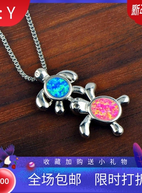 新款亚马逊ins风欧美风蓝色澳宝情侣乌龟项链乌龟吊坠毛衣链欧珀