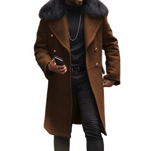 Casual woolen solid color coat纯色修身双排扣中长款毛呢男大衣