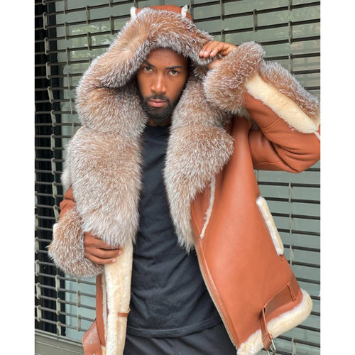 大毛领原生态重工猎装皮大衣