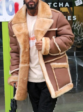 Original Western Retro Fur Men's Coat原生态保暖毛绒中长皮衣