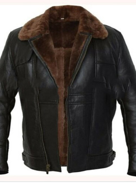Black zipper leather jacket速卖通热销拉链加绒冬季黑色皮夹克