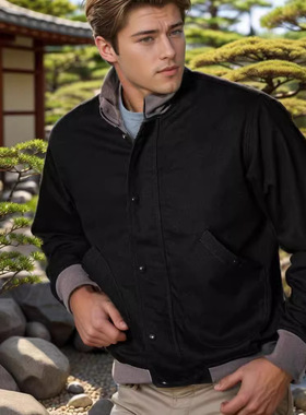 Hot selling men's jacket独立站原创罗纹拼接立领夹克热销外套