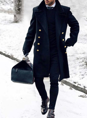 Amazon sells fashionable woolen coat双排扣加厚时尚呢子风衣男