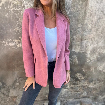 速卖通纽扣口袋毛呢外套