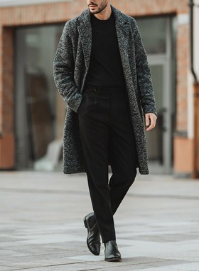 Autumn/Winter mens coat欧美外贸灰色修身中长款休闲男大衣外套