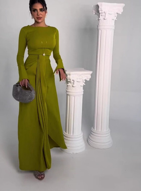 Middle Eastern women's evening dress中东女长袖开衩舞会晚礼服