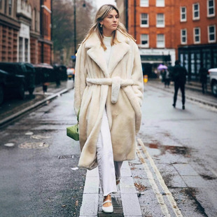 亚马逊跨境欧美秋冬气质新款皮草大衣女仿兔毛人造真貂毛长款外套