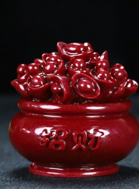 朱砂聚宝盆天然紫金砂家宅车招财家用纳福工艺品客厅车载辰砂摆件