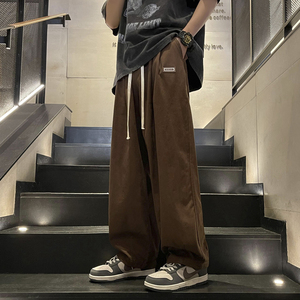 港风男秋款男裤小贴标宽松纯棉直筒长裤h239 P38图片