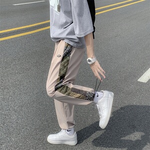 夏款男直筒宽松腰果印花拼接裤休闲九分裤h250图片