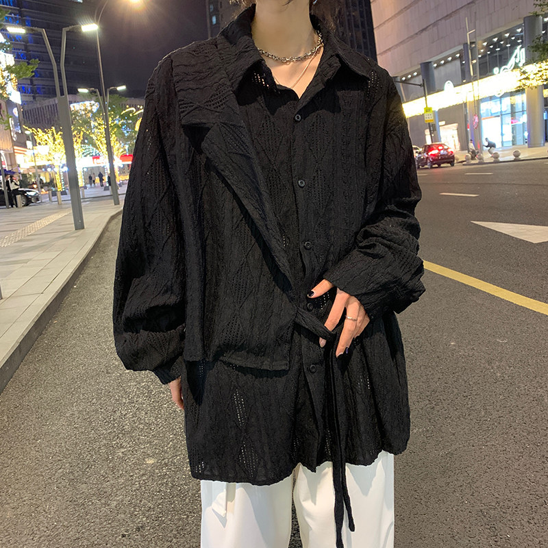 夏款设计感立体假两件提花镂空织带长袖衬衫男女防晒衣CS025P60,男装衬衫,星座1013-1