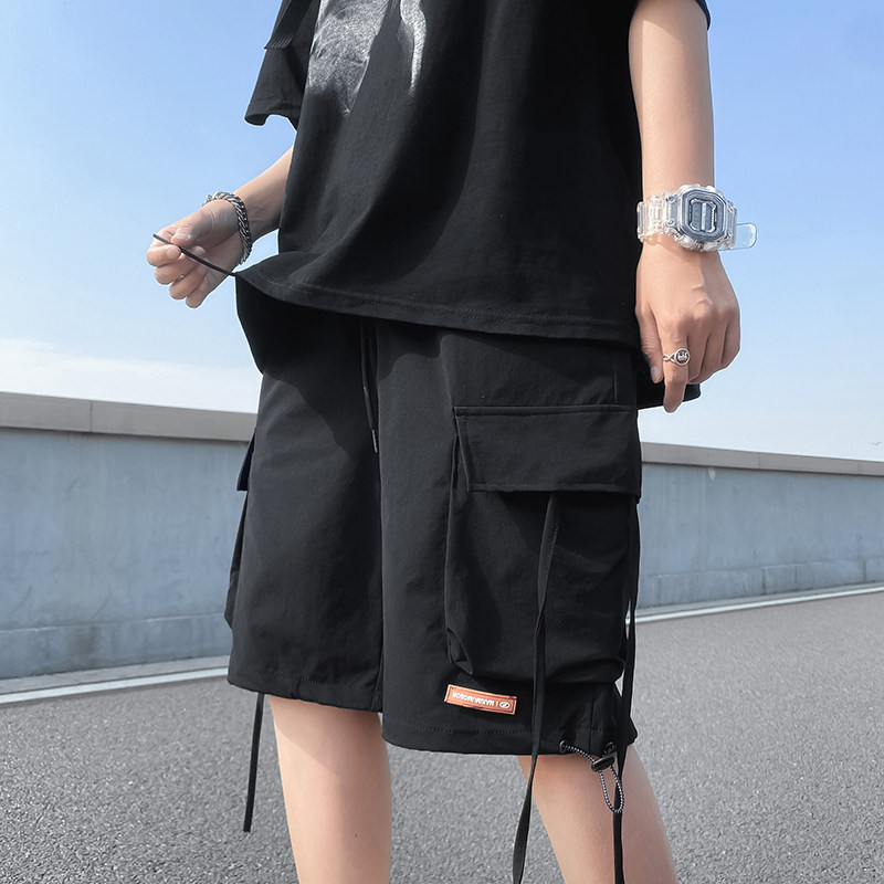 港风夏款男短裤工装裤贴标抽绳宽松短裤D33P35,男装休闲裤,星座1013-1