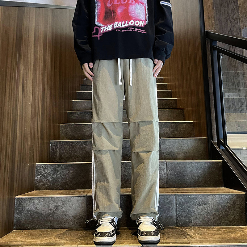 港风秋款男休闲裤三条杠条纹褶皱抽绳束脚冲锋裤h2901P43,男装休闲裤,星座1013-1