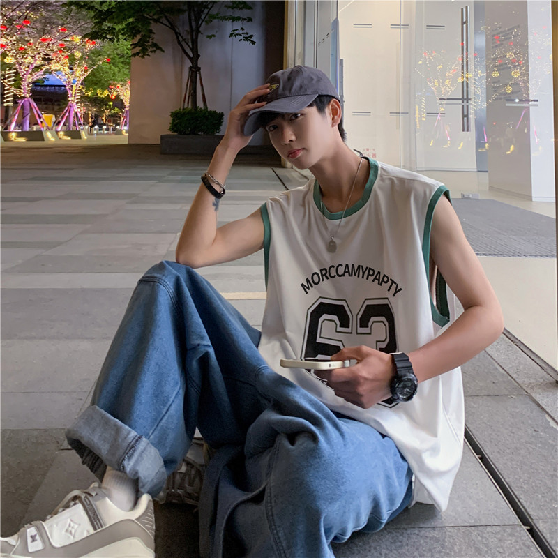 港风夏款男字母印花背心马甲无袖T恤宽松坎肩T332P25,男装背心/马甲,星座1013-1