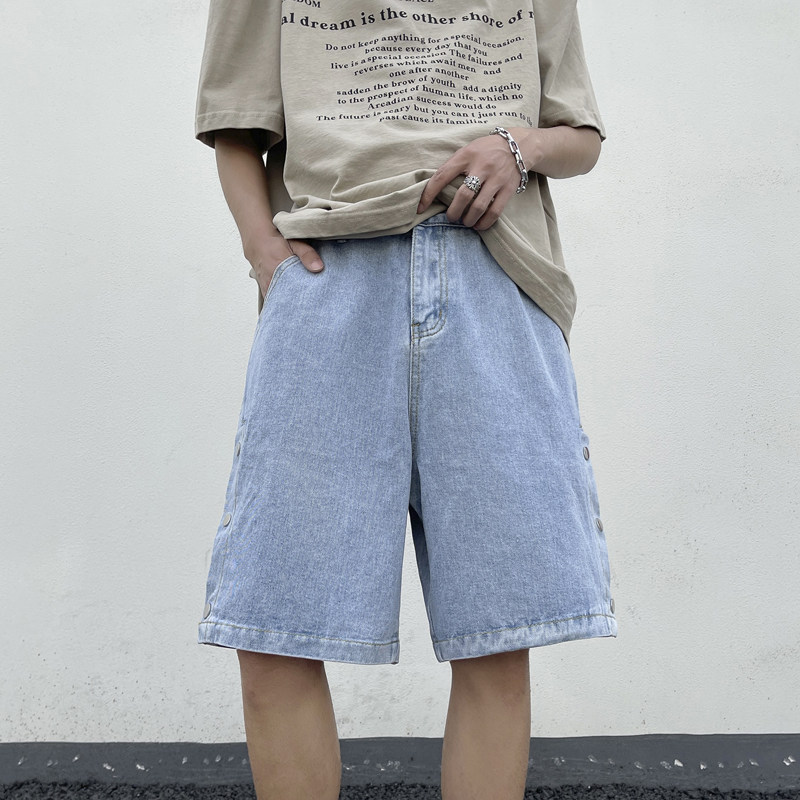 高品质夏款男牛仔短裤侧边开叉单排扣休闲中裤D992P40,男装牛仔裤,星座1013-1
