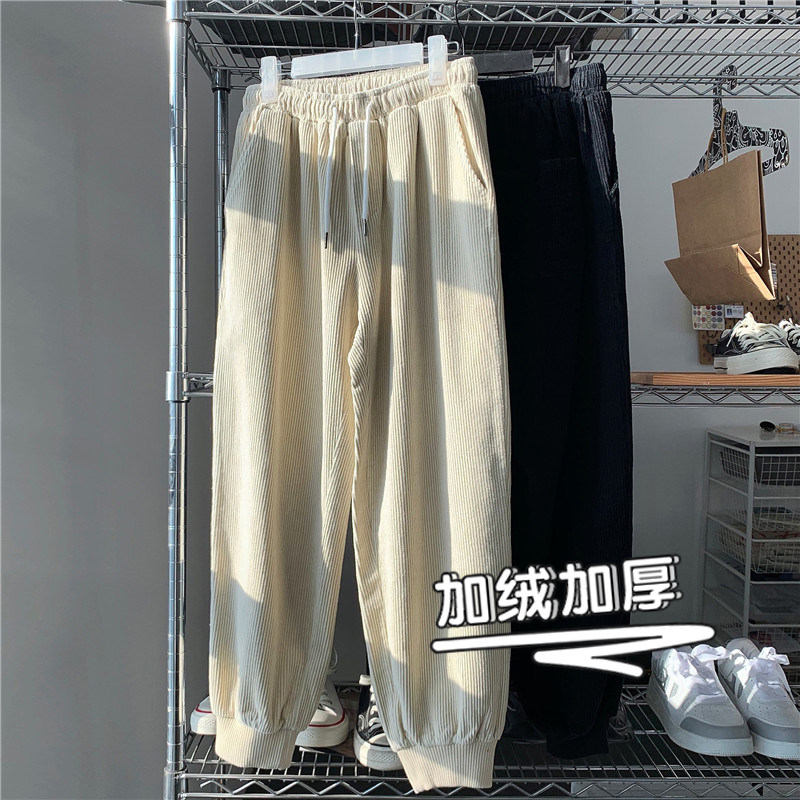 冬款男束脚休闲裤加绒加厚保暖灯芯绒直筒九分裤h323加绒图片