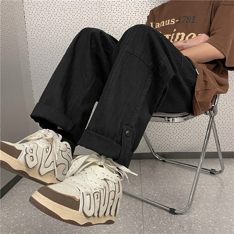 港风夏款男休闲裤纯棉工装裤织带按扣直筒宽松长裤h214P40,男装休闲裤,星座1013-1