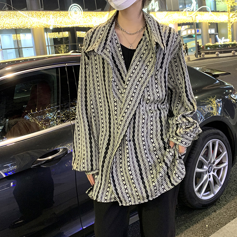 高品质夏款个性翻领满印冰丝男女长袖衬衫防晒衣CS002P40,男装衬衫,星座1013-1