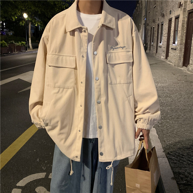 港风秋季工装夹克灯芯绒大口袋字母印花外套J,男装夹克,星座1013-1