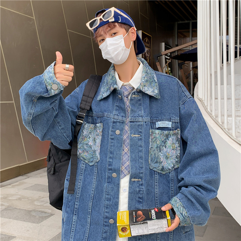 港风秋款男牛仔夹克衫迷彩拼接字母贴标外套JK8886P60,男装夹克,星座1013-1