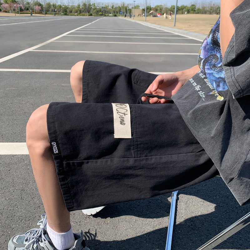 卡其色工装短裤男款夏季薄款过膝宽松直筒潮牌小众设计感五分中裤,男装休闲裤,星座1013-1