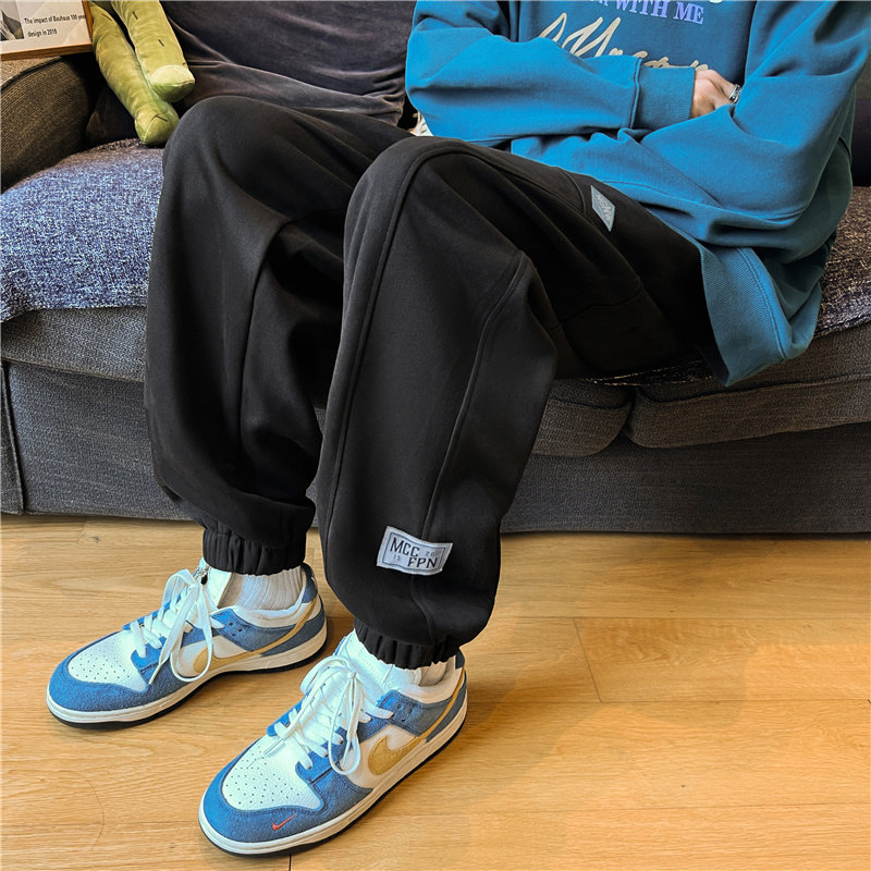 秋款男裤麂皮绒束脚卫裤字母印花休闲宽松直筒长裤h449,男装休闲裤,星座1013-1