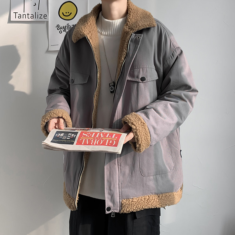 港风男棉衣羊羔毛宽松棉服加绒加厚外套棉袄M230,男装棉衣,星座1013-1