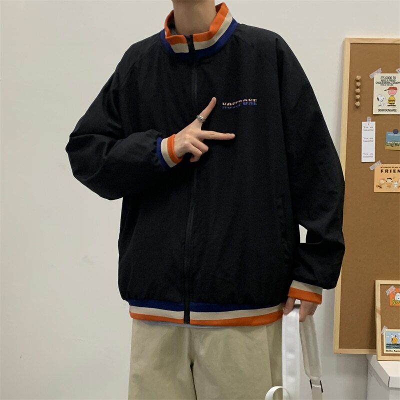 2021港风春款男夹克条纹棒球服立领拉链休闲外套JK55P45,男装夹克,星座1013-1