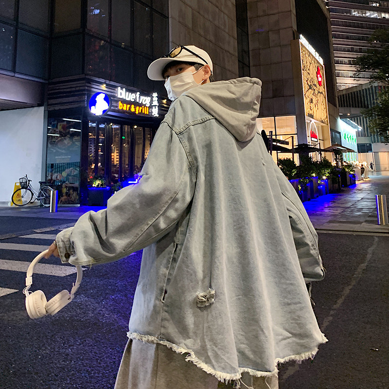 港风秋款中长款男牛仔夹克衫破洞流苏牛仔外套JK311P65,男装夹克,星座1013-1