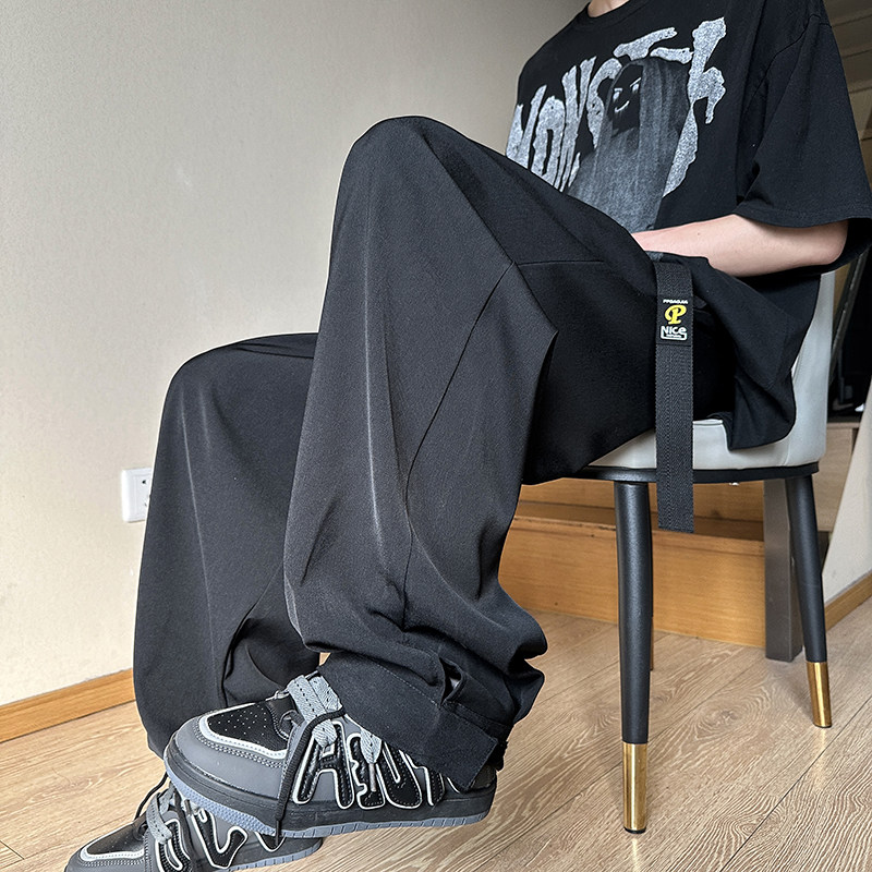 港风夏款男裤休闲西裤侧边开叉魔术贴宽松直筒长裤送腰带h783P45,男装休闲裤,星座1013-1