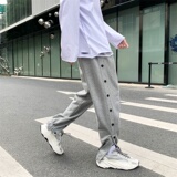20港风秋款男休闲裤束脚按扣宽松运动卫裤系带潮裤h40P40，男装休闲裤，星座1013-1