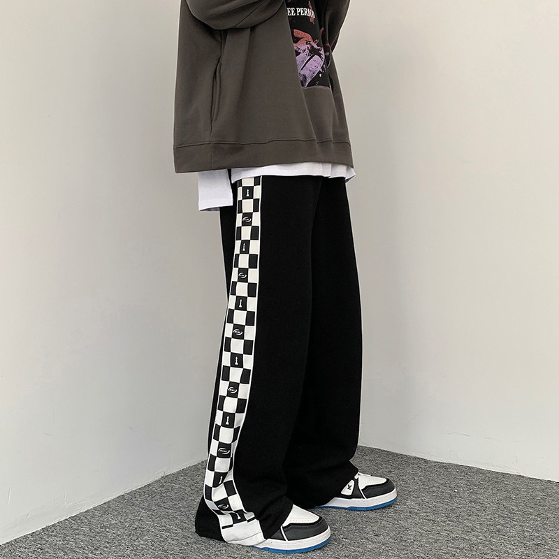 2022港风春款男休闲卫裤棋盘格宽松直筒休闲长裤h628,男装休闲裤,星座1013-1