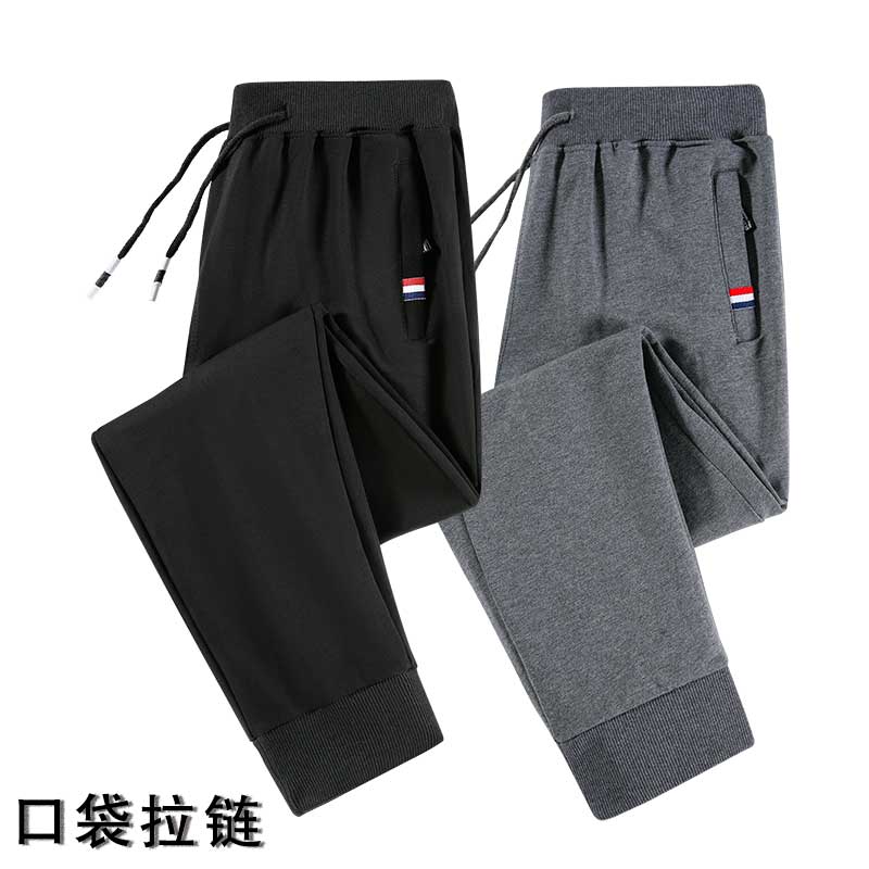 港风秋款男卫裤拉链口袋束脚短条纹松紧腰长裤大码M-5XL hK05 P20图片